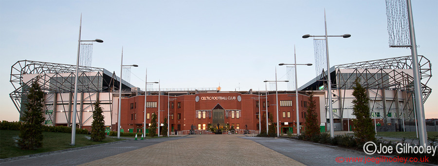 Celtic Park - The Celtic Way - a wide view including the stadium before dark