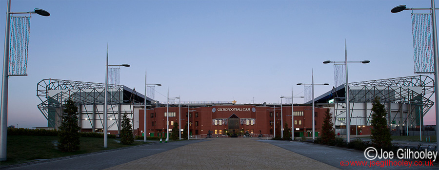 Celtic Park - The Celtic Way - a wide view including the stadium before dark