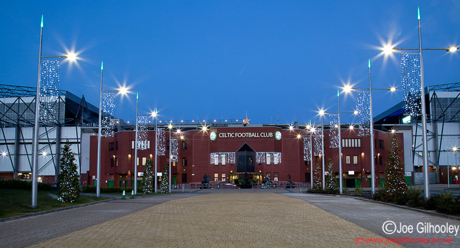 Celtic Park - The Celtic Way - a wide view including the stadium before dark