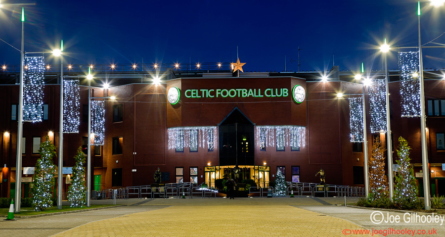 Celtic Park - The Celtic Way - a wide view including the stadium before dark