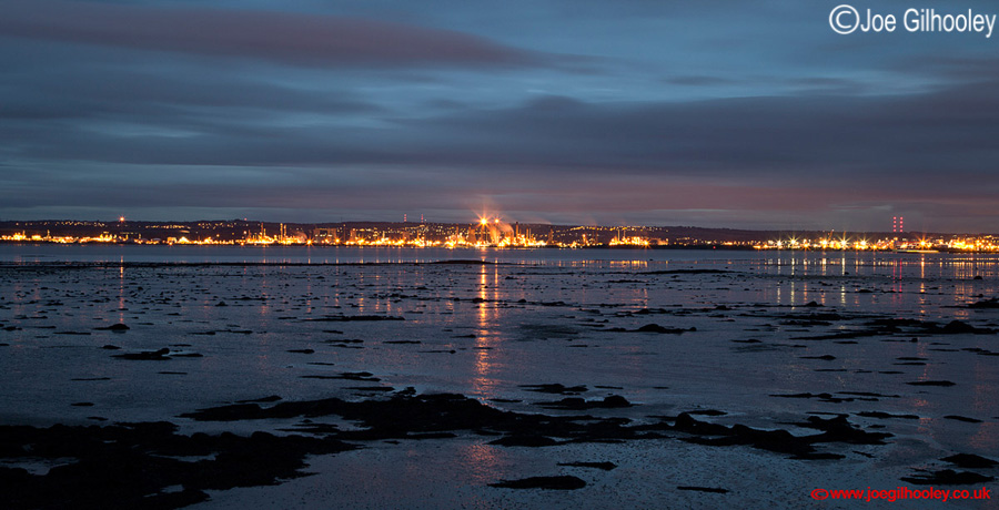 Twilight view of Grangemouth Refinery over Firth of Forth Twilight view of Grangemouth Refinery over Firth of Forth