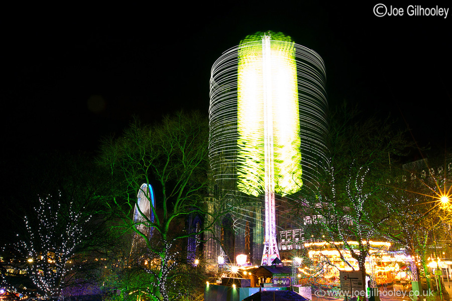 Edinburgh Christmas Attractions 2014 . A view of Princes Street Gardens. The Star Flyer with Big Wheel in background