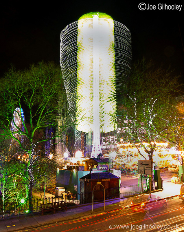 Edinburgh Christmas Attractions 2014 . A view of Princes Street Gardens. The Star Flyer with Big Wheel in background