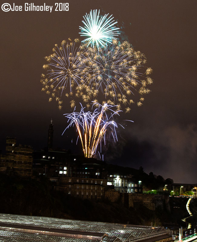 Edinburgh Torchlight Procession Fireworks from North Bridge