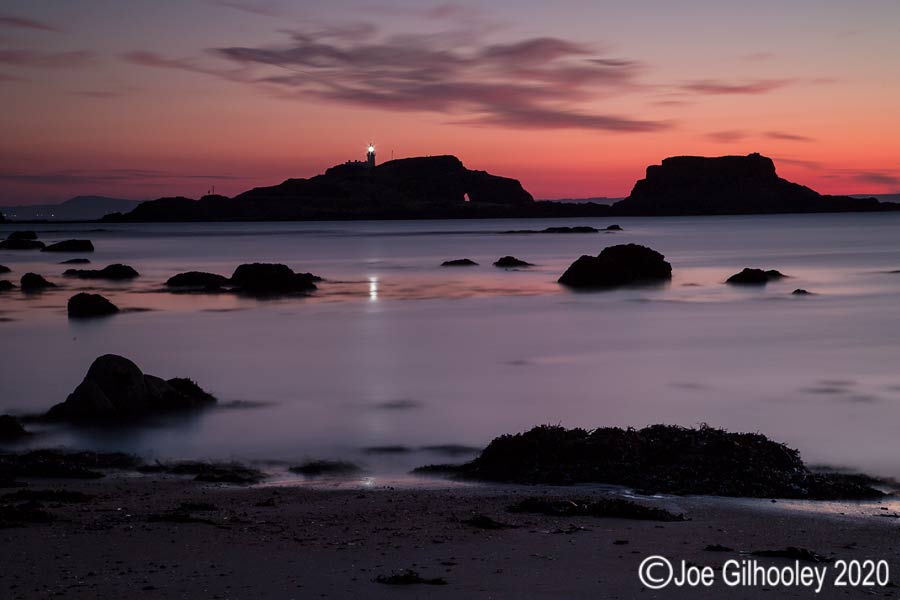 Fidra Island Lighthouse from Yellowcraigs Beach - pre dawn