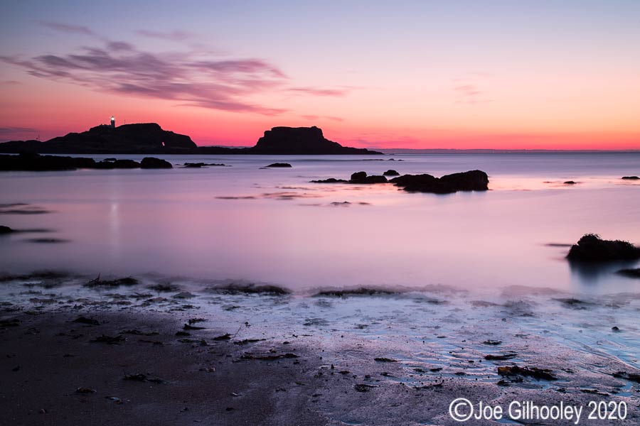 Fidra Island Lighthouse from Yellowcraigs Beach - pre dawn