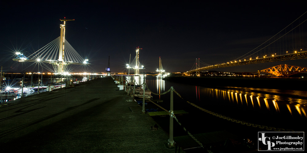 Queensferry Crossing, Forth Road bridge with Forth Bridge in background