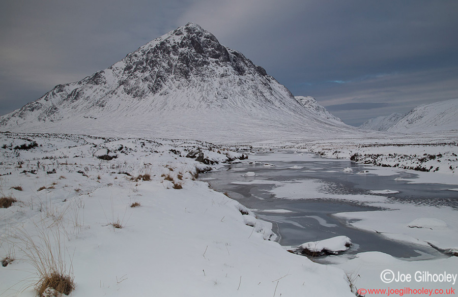 Buachaille Etive Mor and frozen River Etive