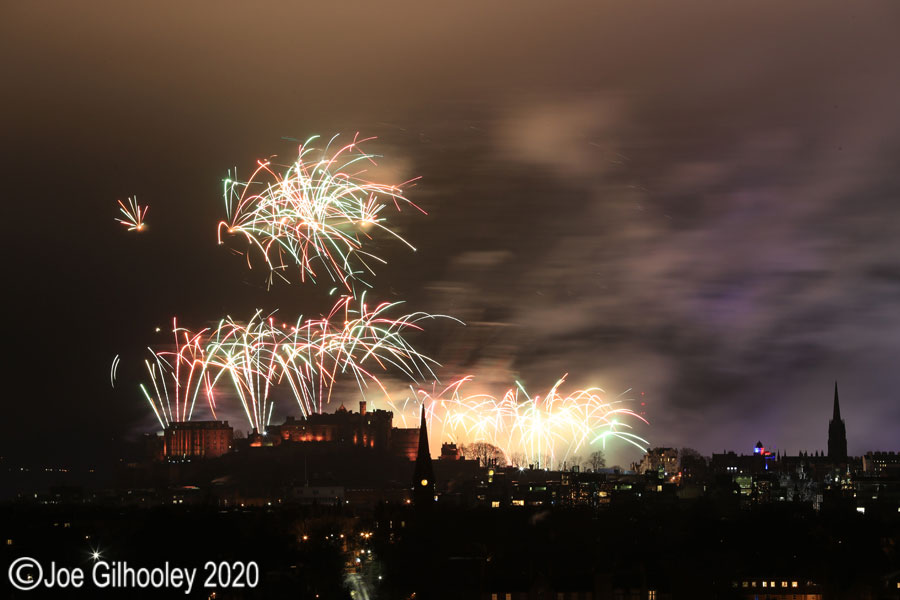 Edinburgh's New Year Fireworks 2020 from Blackford Hill