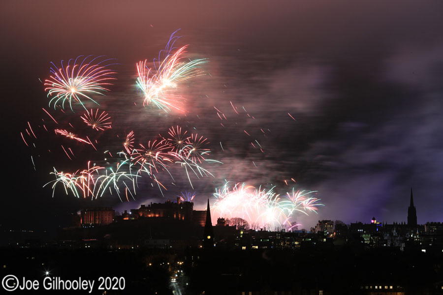 Edinburgh's New Year Fireworks 2020 from Blackford Hill