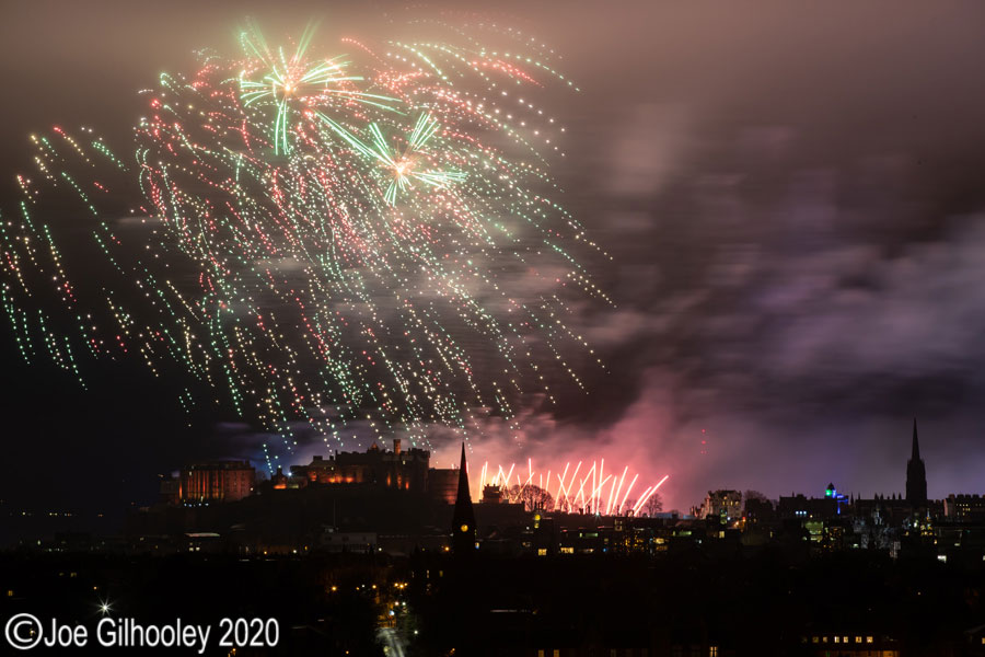 Edinburgh's New Year Fireworks 2020 from Blackford Hill