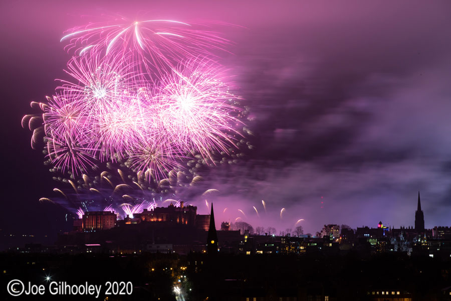 Edinburgh's New Year Fireworks 2020 from Blackford Hill