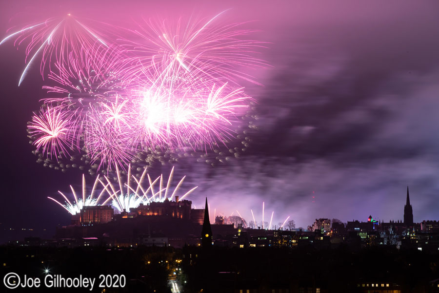 Edinburgh's New Year Fireworks 2020 from Blackford Hill