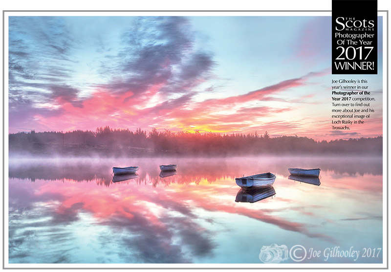 My Loch Rusky sunrise winning image inside The Scots Magazine July 2017 edition