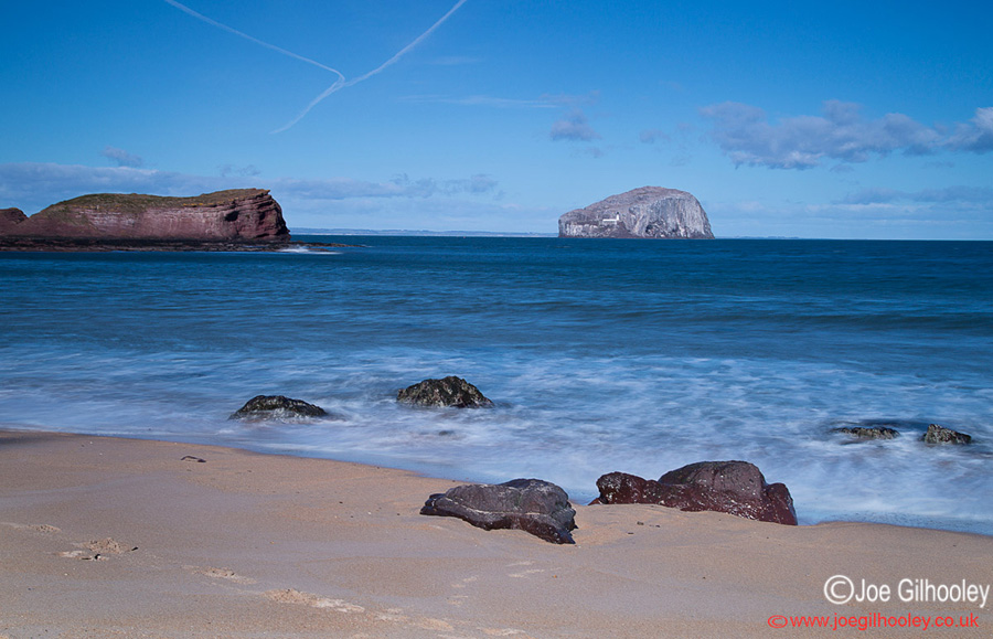 The Bass Rock and incoming tide on Seacliff Beach