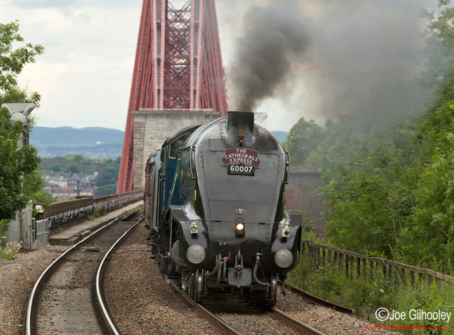 Sir Nigel Gresley 60007 Steam Train leaving Forth Bridge