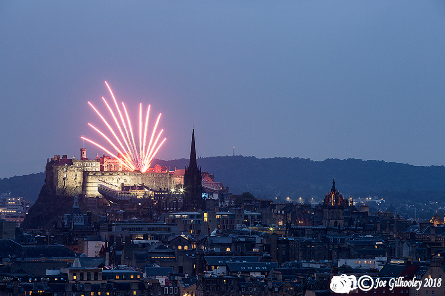 Edinburgh Military Tattoo city views from top of Salisbury Crags at Arthur Seat