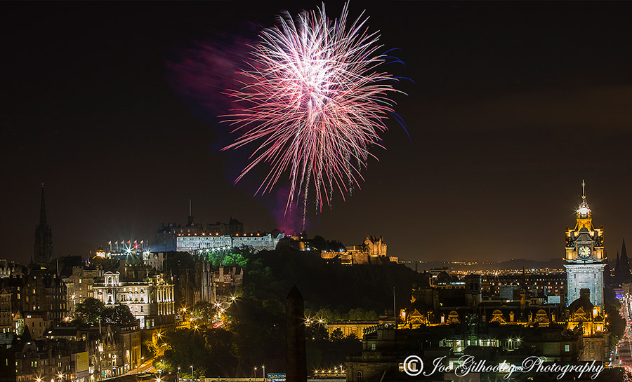 Edinburgh Military Tattoo Fireworks - wider Edinburgh City Skyline view