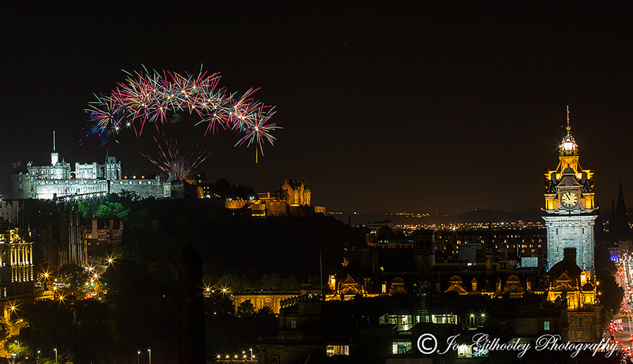 Edinburgh Military Tattoo Fireworks - wider Edinburgh City Skyline view