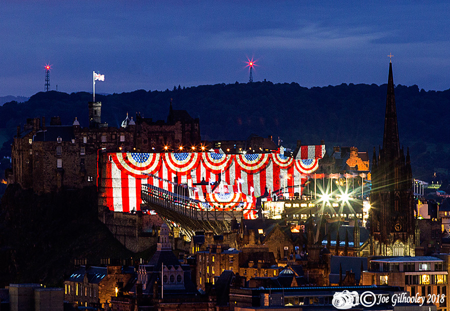 Edinburgh Military Tattoo light show from Arthur Seat at Salisbury Craggs