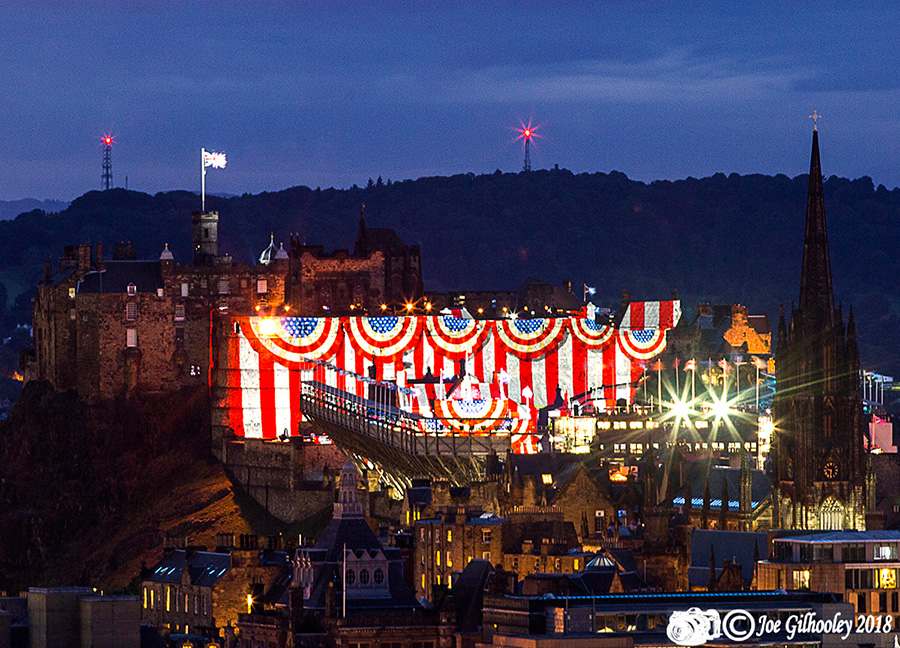 Edinburgh Military Tattoo light show from Arthur Seat at Salisbury Craggs