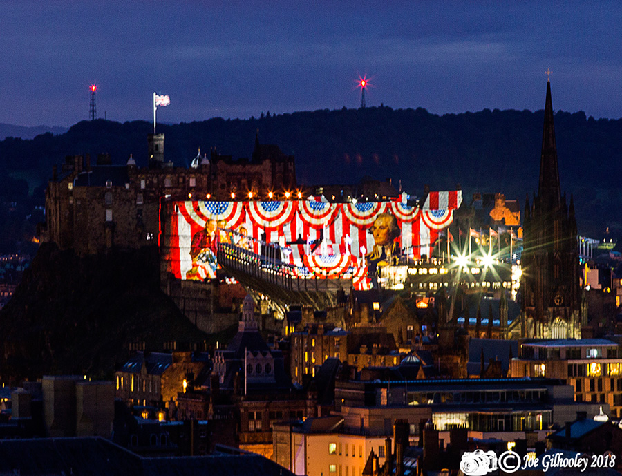 Edinburgh Military Tattoo light show from Arthur Seat at Salisbury Craggs