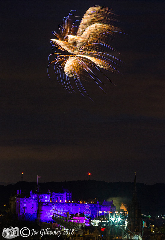 Edinburgh Military Tattoo light show from Arthur Seat at Salisbury Craggs