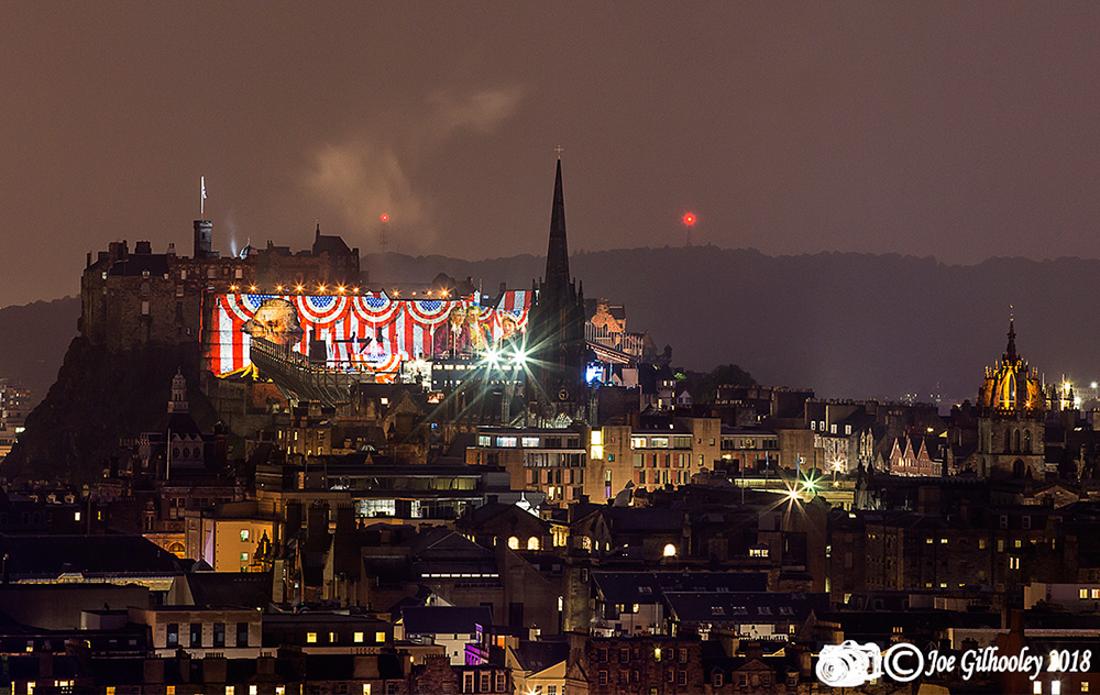 Edinburgh Military Tattoo light show from Arthur Seat at Salisbury Craggs