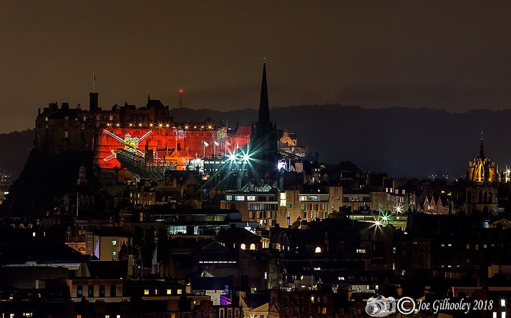 Edinburgh Military Tattoo light show from Arthur Seat at Salisbury Craggs