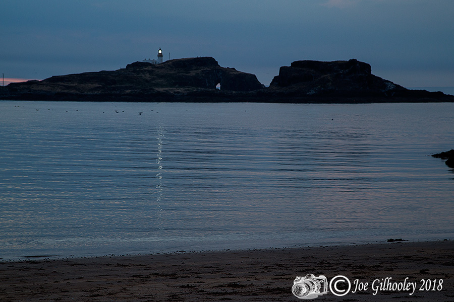 Fidra Island and Lighthouse from Yellowcraigs Beach not long after sunset